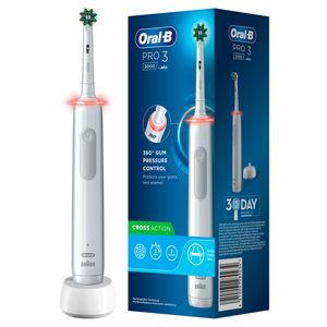 Oral-B Pro 3 3000 Elektrische Zahnbürste mit visueller 360° Andruckkontrolle für extra Zahnfleischschutz, 3 Putzmodi inkl. Sensitiv, Timer, weiß