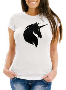 Damen T-Shirt Einhorn Unicorn Slim Fit Moonworks® weiß XS