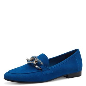 MARCO TOZZI Damen Loafer Slipper Leder Zierkette Glitzersteine 2-24215-42, Größe:37 EU, Farbe:Blau