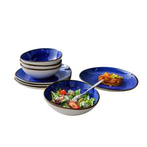 Kadum Potosi Ocean 8-tlg. Tellerset | Kuchenteller Saladbowl Schale Teller Blaues Geschirrset