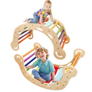 YOLEO Kletterbogen Bogenwippe Bunte Holzwippe Montessori Spielzeug für Baby und Kinder ab 24 Monaten, Natürliche Materialien, Spielbogen für Trainingsbalance belastbar 60kg