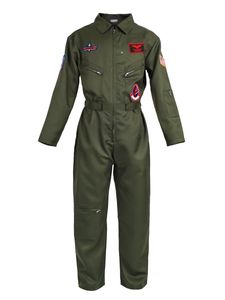 Fliegerkombi Kostüm | Kampfpiloten Overall | Olivegrün | Größe: S