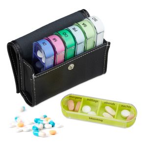 relaxdays Tablettenbox mit Tasche 7 Tage 4 Fächer
