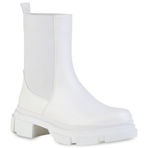 VAN HILL Damen Stiefeletten Plateau Boots Profil-Sohle Schlupf-Stiefel 835918, Farbe: Weiß Weiß, Größe: 40