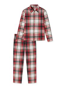 Schiesser Xmas Gifting Set Web Organic Baumwolle Pyjama Hose mit elastischem Bund und seitlichen Taschen, Reverskragen und durchgehende Knopfleiste, Weiche, wärmende Flanell-Qualität