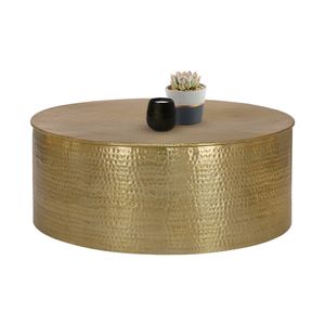 WOMO-DESIGN Konferenční stolek Hammerschlag Design, Ø 90x37 cm, zlatá barva, z hliníku, ruční výroba, odkládací stolek do obývacího pokoje, stolek do obývacího pokoje, rozkládací stůl