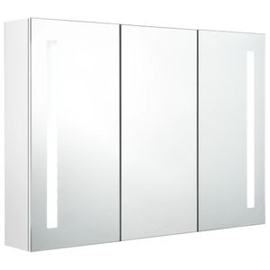 vidaXL LED-Spiegelschrank fürs Bad 89x14x62 cm Glänzend Weiß