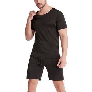 Herren Home Wearing Pyjama Sets Casual Solide Kurzarm T-Shirts + Shorts Nachthemden,Farbe:Schwarz,Größe:3XL
