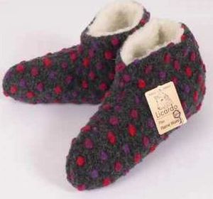 Hausschuhe Bettschuhe Schlafschuh Anthrazit Schurwolle mit Muster mehrere Größen, Größe:40/41