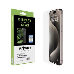 ARTWIZZ SecondDisplay Schutzglas für iPhone 15 Pro Max / 15 Plus - Displayschutz aus Hartglas - Hüllenfreundlich