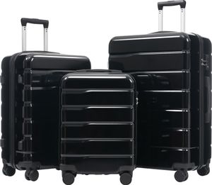 Flieks Kofferset Trolleyset 3-teilig, Reisekoffer-Set Handgepäck Koffer mit TSA-Schlössern, Hartschalenkoffer Set 3er mit Schwenkrollen, Schwarz Flieks Kofferset Trolleyset 3-teilig, Reisekoffer-Set Handgepäck Koffer mit TSA-Schlössern, Hartschalenkoffer Set 3er mit Schwenkrollen, Schwarz