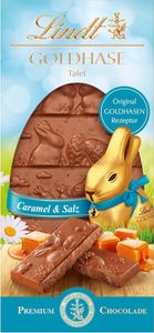Lindt GOLDHASEN Tafel Caramel & Salz 115g | Premium Vollmilchschokolade mit Karamell & Meersalz | Geschenkidee & Genuss