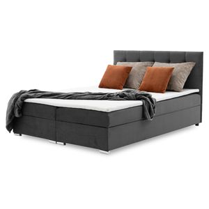 NAPOLI Boxspringbett mit Bettkasten 160x200 Kontinentalbett mit 2 Containern und dekorativem Kopfteil - Farben zur Auswahl Stoff KRONOS 34 Dunkelgrau