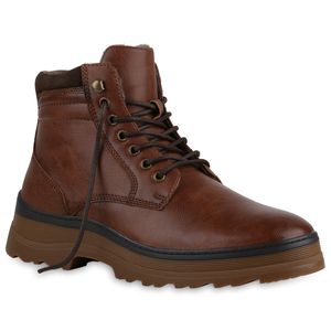 VAN HILL Herren Winter Boots Profilsohle Booties Bequeme Schnür-Schuhe 840539, Farbe: Tan, Größe: 43