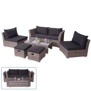 Poly-Rattan Garnitur HWC-J36, Balkon-/Garten-/Lounge-Set Sitzgruppe Sofa  grau, Kissen schwarz