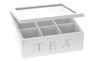 Teebox TEA, 9 Fächer, Teeaufbewahrung, MDF, 22,5 x 22,5 x 9 cm, Farbe wählen:weiß