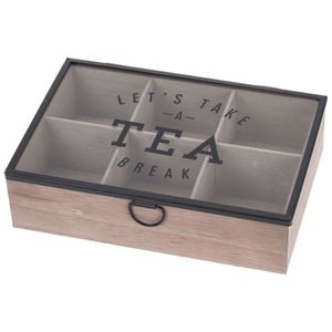 Teebox aus Holz mit 6 Fächern, Teedose 24x17x7 cm