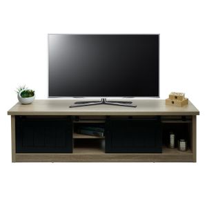 TV-Rack HWC-K75, Fernsehtisch TV-Board, Schiebetüren Staufächer, Holz-Optik Industrial Metall 43x150x40cm  naturfarben