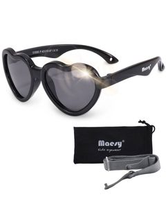 Maesy Baby Sonnenbrille 0-2 Jahre - Flexibel biegbar - Gummiband - Polarisierter UV400 Schutz - Jungen und Mädchen - Herz - Maes - Schwarz