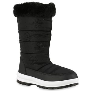 VAN HILL Damen Warm Gefütterte Winterstiefel Stiefel Bequeme Outdoor Schuhe 838196, Farbe: Schwarz Muster, Größe: 39
