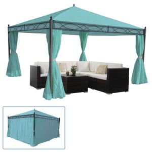 Pergola Cadiz, Garten Pavillon, stabiles 7cm-Gestell mit Seitenwand  türkis 4x4m