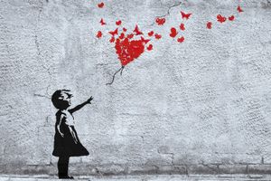 Mädchen Poster Kunstdruck - Mädchen Mit Luftballon Und Schmetterlingen, Banksy-Style (120 x 180 cm)