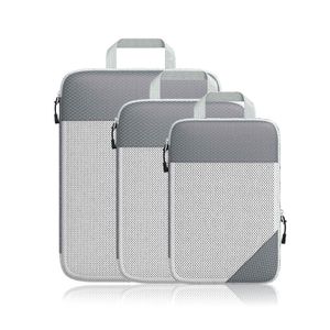 INF Gepäck-Organizer-Tasche, 3-teiliger, sichtbarer, tragbarer Kompressions-Packwürfel Grau