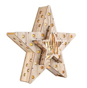 LED drevená hviezda - sada 2 ks - 33 cm - vianočná hviezda so 16 LED diódami v teplej bielej farbe - stolová vianočná dekorácia na batérie