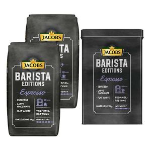 JACOBS Kaffeebohnen Barista Editions Espresso 2x1kg ganze Bohne + Aluminium Dose im Barista Design