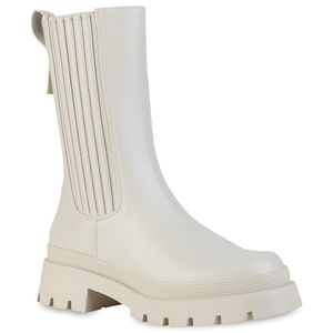 VAN HILL Damen Klassische Stiefel Plateau Vorne Boots Profil-Sohle Schuhe 839429, Farbe: Beige, Größe: 37