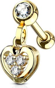 Tragus Ohr Piercing Stecker Helix Cartilage Barbell Herz Heart Zirkonia Kristalle Autiga® gold