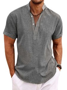 Herren Hemden Baumwolle Leinenhemd Leinen Shirts Turn Down Tee Sommer Freizeithemd Grau,Größe M
