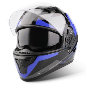 VINZ Becket Integralhelm mit Sonnenblende ECE 22.06 | Motorrad Helm Vollvisierhelm Mopedhelm | Motorradhelm Full-Face Helme | In Gr. XS-XXL – Blau | XL (61 - 62 cm)