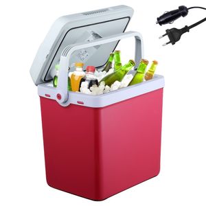 Chladicí box AREBOS 25 litrů, pro chlazení a udržování tepla, mini chladnička, termoelektrický chladicí box s ECO režimem 12/230 V pro auto a zásuvkou červený