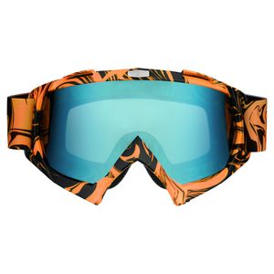 Designer Motocross Brille orange mit blau-grünem Glas