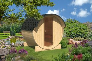 Finn Art  Fass-Sauna Ove 1, ohne Saunaofen, Dachschindeln schwarz - Hexagonal