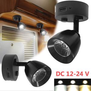 2 Stück 12V LED Spot Lampe Strahler Schwarz Deckenstrahler mit Touch Schalter USB-Anschluss Wandstrahler für Wohnmobil Wohnwagen Boot Caravan Camper Reisemobil, 3 Lichtfarben
