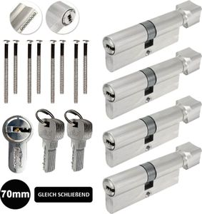 4x Knauf Zylinderschloss Schließzylinder Tür Zylinder Knaufzylinder 70mm (35/35mm) Gleichschließend