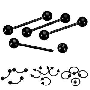 9 Stück Mixed Style Lip Nippel Tongue Bar Barbell Ring Labret Body Piercing Jewelry-Schwarz