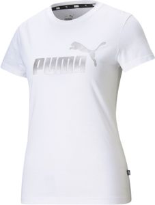 PUMA Damen T-Shirt - Essentials Metallic Logo Tee, Rundhals, Kurzarm, uni Weiß M