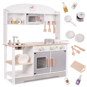 Spielküche Kinderküche groß A31 XL Holzküche für Kinder Küchenzeile Set weiß aus Holz