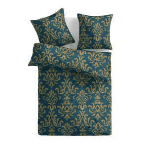 Bettwäsche 2-tlg. ( Ornament Grün/Gelb ) 100% Satin Baumwolle, 135x200cm und 80x80cm Set, kuschelig weicher Bettbezug - mit Reißverschluss