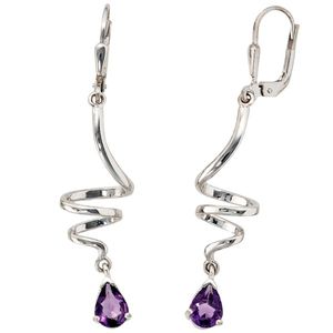 JOBO Boutons 925 Sterling Silber rhodiniert 2 Amethyste Ohrringe Ohrhänger
