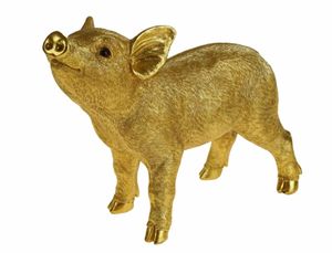 Voss Schwein gold Kunststoff 34 cm Figur Dekoration