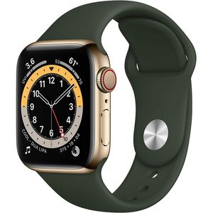Apple Watch Series 6 Edelstahl (40mm) GPS+4G mit Sportarmband gold/zyperngrün