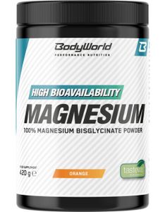 BodyWorld Magnesium Bisglycinate 420 g pomaranč / Magnézium (horčík) / Najlepšie vstrebateľná forma horčíka obohatená o vitamíny v osviežujúcej ovocnej príchuti sladený stéviou