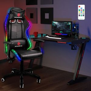 Boomersun Gaming Stuhl mit LED-Licht ,Bürostuhl Racing Stuhl Ergonomischer Stuhl mit Lendenkissen, Hohe Rückenlehne Verstellbarer Drehstuhl, Schwarz
