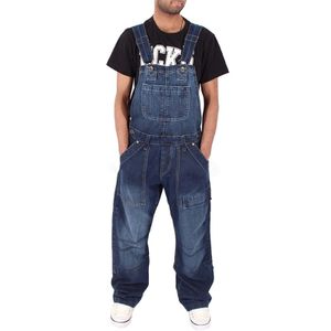 Herren Multi-Taschen Denim Latzhose Overalls Cargo Jeans Hosen Loose Fit Freizeit Jumpsuit Dunkelblau,Größe XL