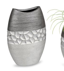 Deko Vase MODERN STONES oval H. 24,5cm silber grau Keramik Formano
