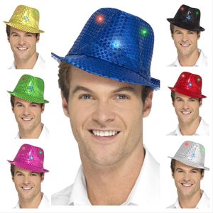 Pailletten Trilby Hut mit LED Beleuchtung, Farbe:Silber